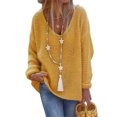 thumbnail image 1 of Pull Femme Décontracté Col en V Manches Longues Léger Mode Habillé Cadeau Printemps Automne Hiver L Jaune, 1 of 5