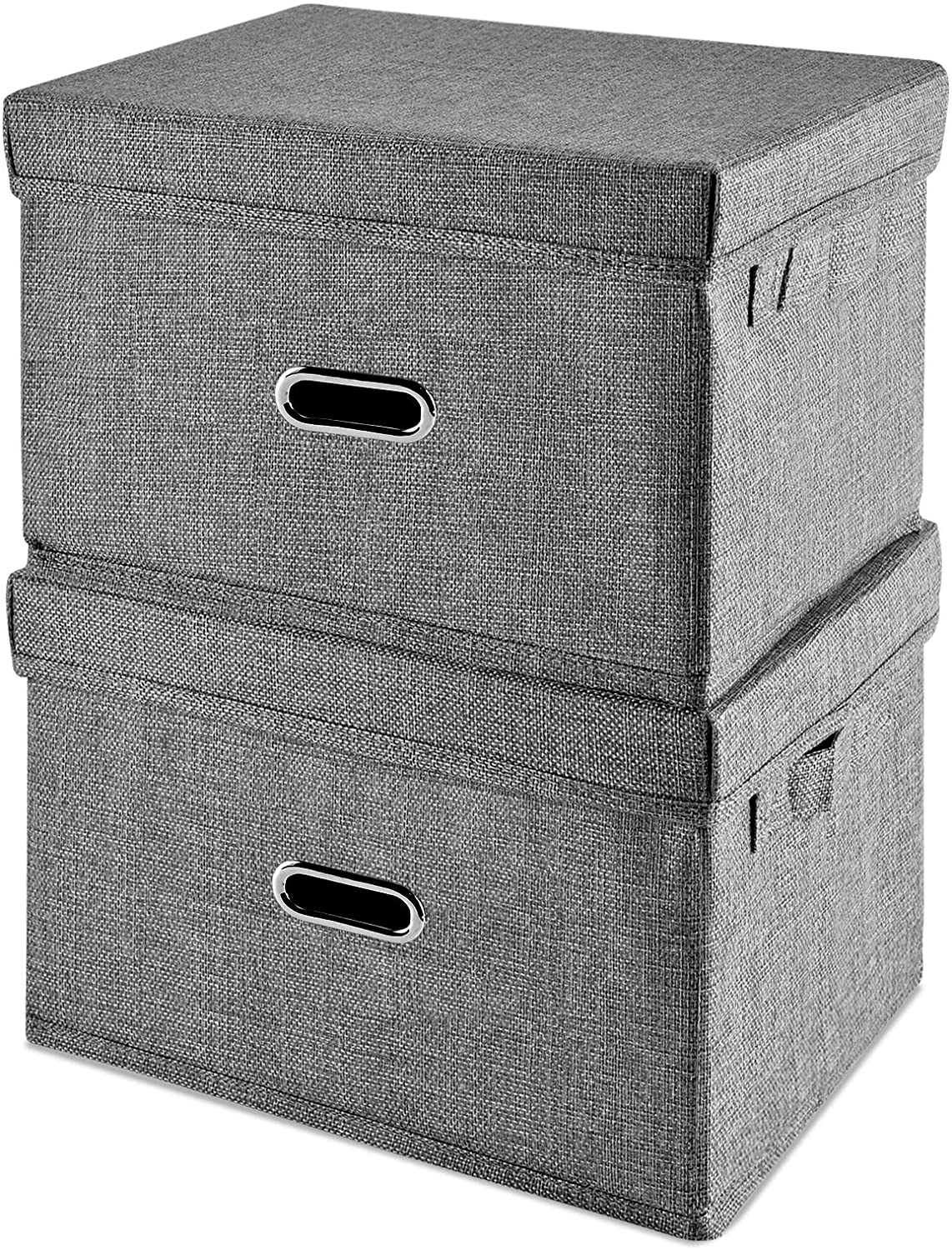 NBW Foldable Burlap Cloth Cube Storage Bin with Lid, Set of 2, Grey