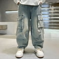 thumbnail image 6 of Jeans for Boys 3t Comfy Elastic Waist Pull on Wide Leg Jeans Fashion Solid Color Jogger Streetwear Pants Back To School Fashion, 6 of 6