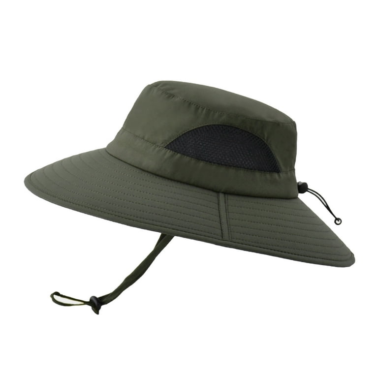 Iopqo Bucket Hats Men Mountaineering Fishing Solid Color Hood Rope Outdoor Shade Foldable Casual Breathable Bucket Hat adult Hat Army Green, adult