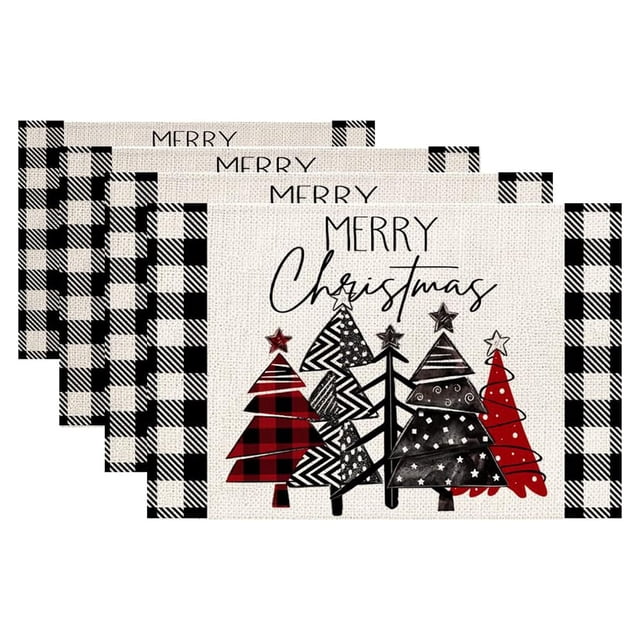 Tapetes para mesa de comedor, manteles individuales de árbol de Navidad de 18 x 12 pulgadas para fiesta en casa de Navidad (4 unidades)