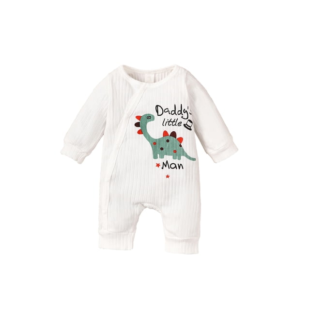 FOCUSNORM Newborn Baby Button Rompers Dinosaur Print Long Sleeve Jumpsuit Pants for Infant Cute Fall Clothes