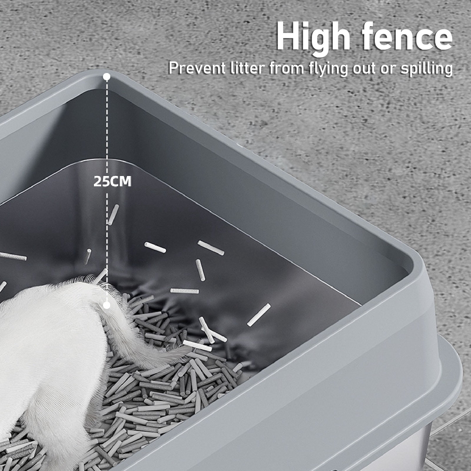 BOKYAN Stainless Steel Cat Litter Box Anti Splashing High Sided Metal Kitty Tray with Scoop for Indoor Cats Grey Small 19.7 x 13.8 x 7.5 inches / 50 x 35 x 19 cm