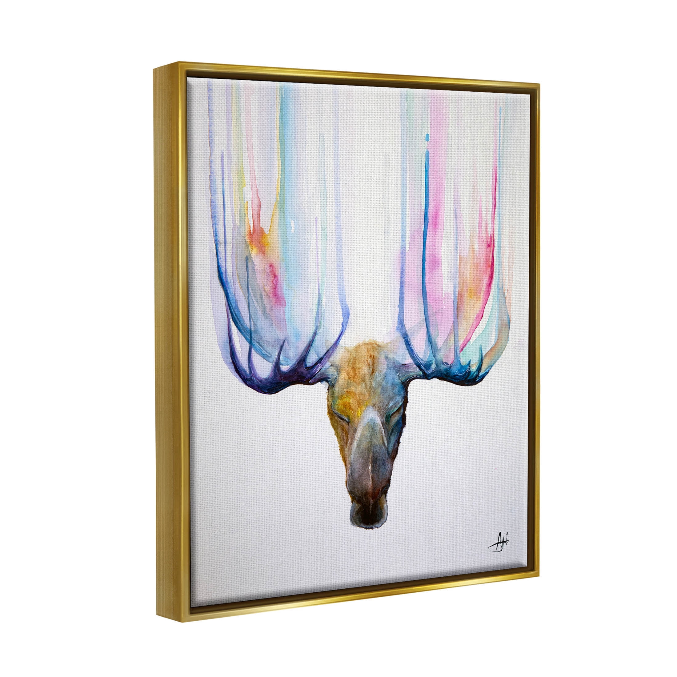 Antler Streaks Modern Deer Animals & Insects Graphic Art Metallic Gold Framed Art Print Wall Art