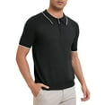 thumbnail image 4 of Polo formal para hombres INSPIRE CHIC de color sólido, de manga corta, con cremallera, corte ajustado, clásico, talla XL, negro, 4 of 5