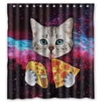 thumbnail image 2 of HelloDecor Space Nebula Universe Cat Eat Pizza Shower Curtain Polyester Fabric Bathroom Decorative Curtain Size 60x72 Inches, 2 of 3