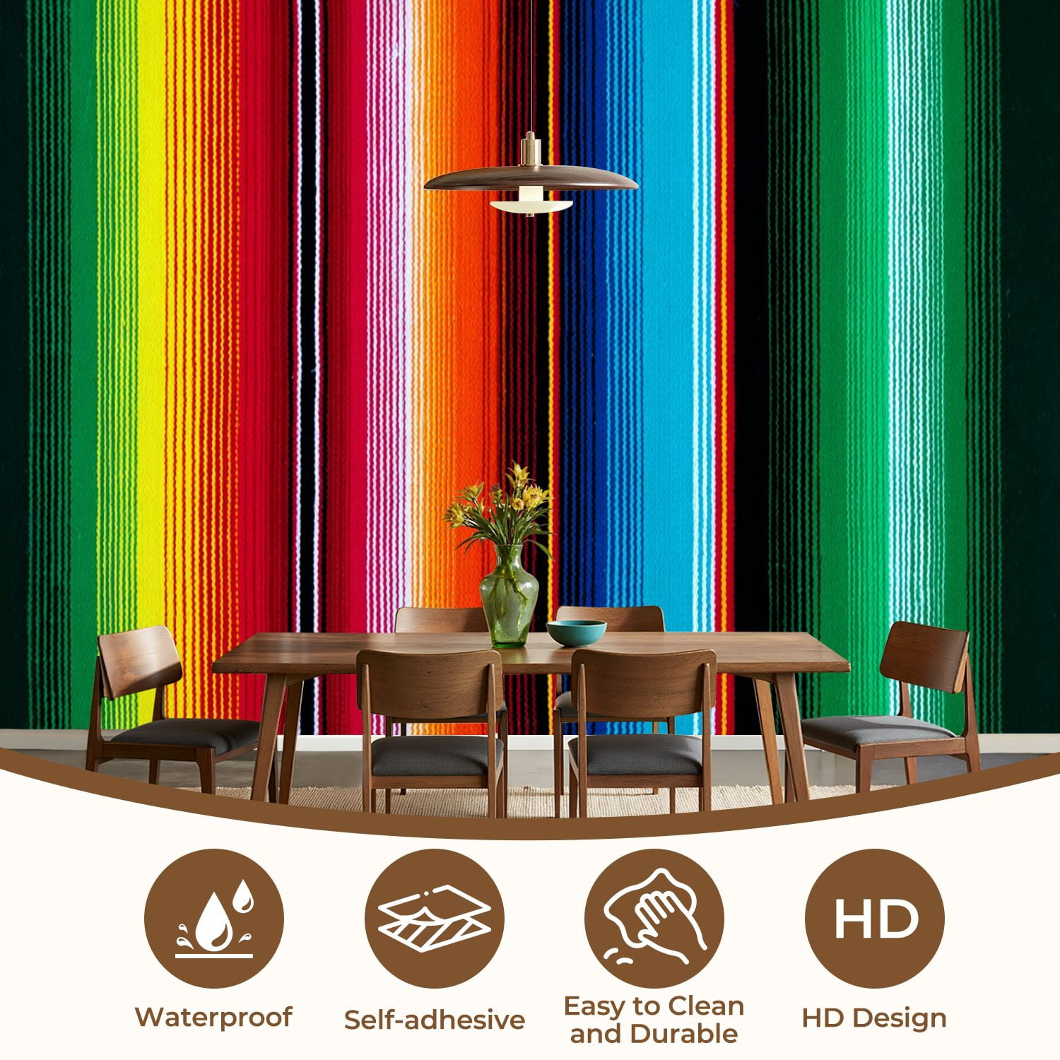 Wall Mural Peel and Stick colorful seamless mexican style serape gesign Self-Adhesive Wallpaper Removable Wall Decal Wall Sticker Home Decor for Living Room Bedroom 100"x144"