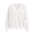 thumbnail image 5 of Otvok Ladies Casual Knit Outerwear, Winter Open Knit V Neck Button Front Long Lantern Sleeve Loose Cardigan Sweater, 5 of 7