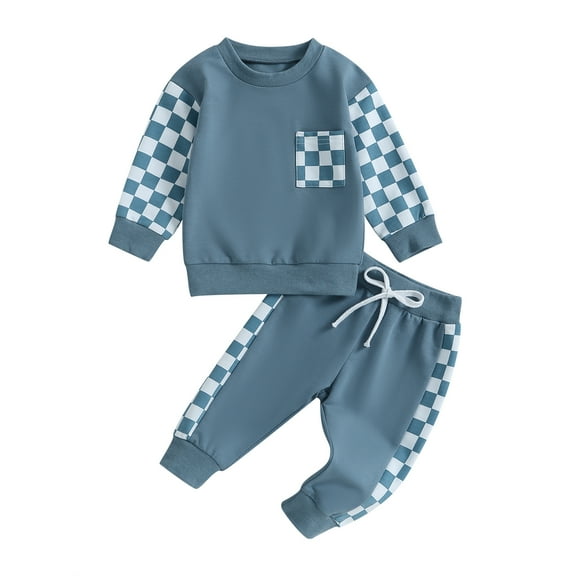 Toddler Baby Boy Fall Winter 6M 12M 18M 24M 3Y Contrast Color Long Sleeve Sweatshirts Stretch Jogger Pants Newborn Clothes Set
