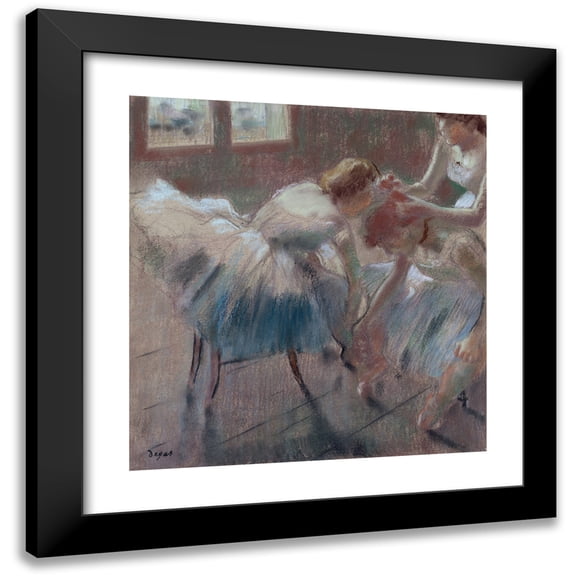 Edgar Degas 12x13 Black Modern Framed Museum Art Print Titled - Three Dancers Preparing for Class (After 1878)