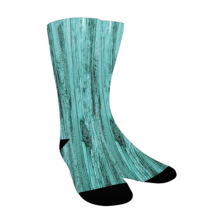 

Turquoise Art Decor Blue Rustic Wooden Texture Background Antique Timber Furniture Vintage Artsy Pri Custom Socks for Women