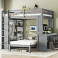 thumbnail image 3 of Full XL/Full over Twin Bunk Bed with Dismountable Lower Bed and Desk, Solid Wood Bunk Beds Frame with Built-in Shelves and Wardrobe, Can be Converted into Loft Bed, Grey, 3 of 18