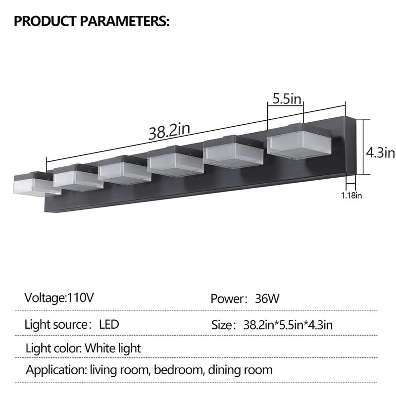 Modern 6-Light Black LED Vanity Light with Acrylic Shades, Bathroom Wall Fixture Over Mirror for Makeup Table, Energy Efficient, Sleek Design, Easy to Install