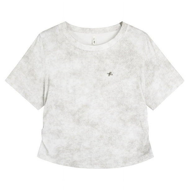 Camiseta de cuello redondo con halo y hombros descubiertos para