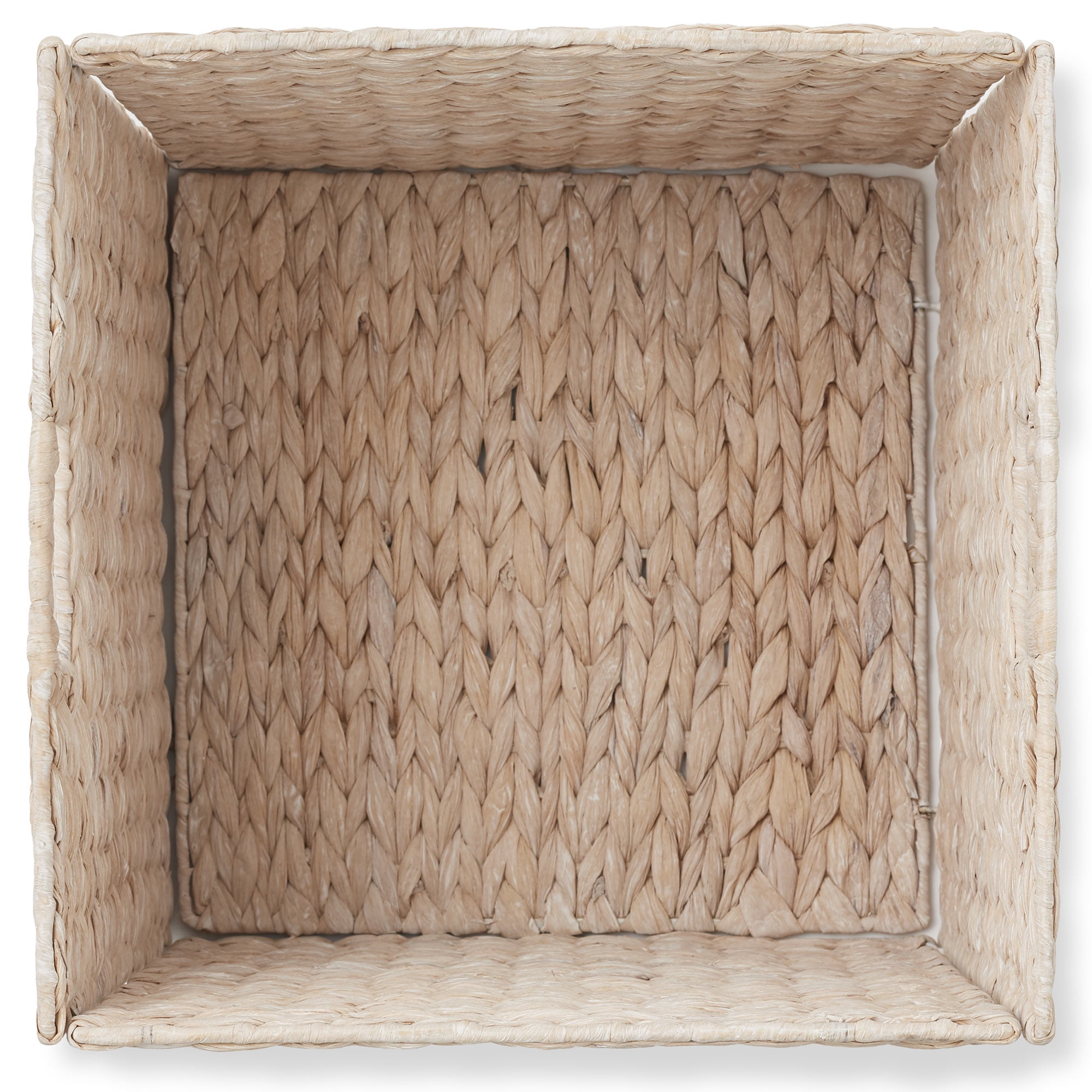 Casafield 13" x 13" Water Hyacinth Storage Baskets, Whitewash - Set of 2 Collapsible Cubes, Handwoven Organizer BIns for Bathroom, Bedroom, Laundry