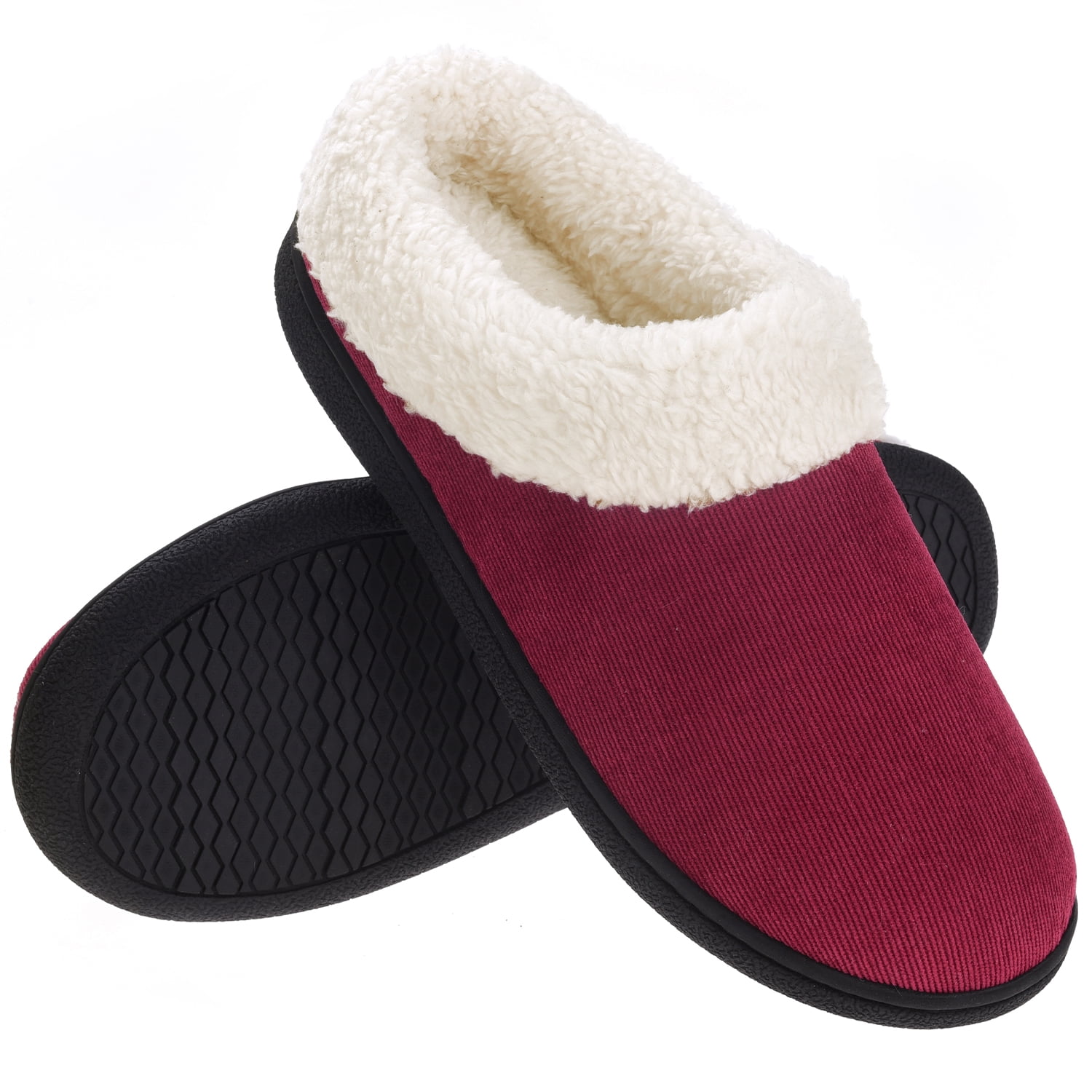 Slippers for Women Fuzzy House Slip on Indoor Outdoor Bedroom Furry Fleece Lined Ladies Comfy Memory Foam Female Home Shoes Anti-Skid Rubber Hard Sole 