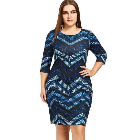 Plus Size Zig Zag Knee Length Dress - 6xl