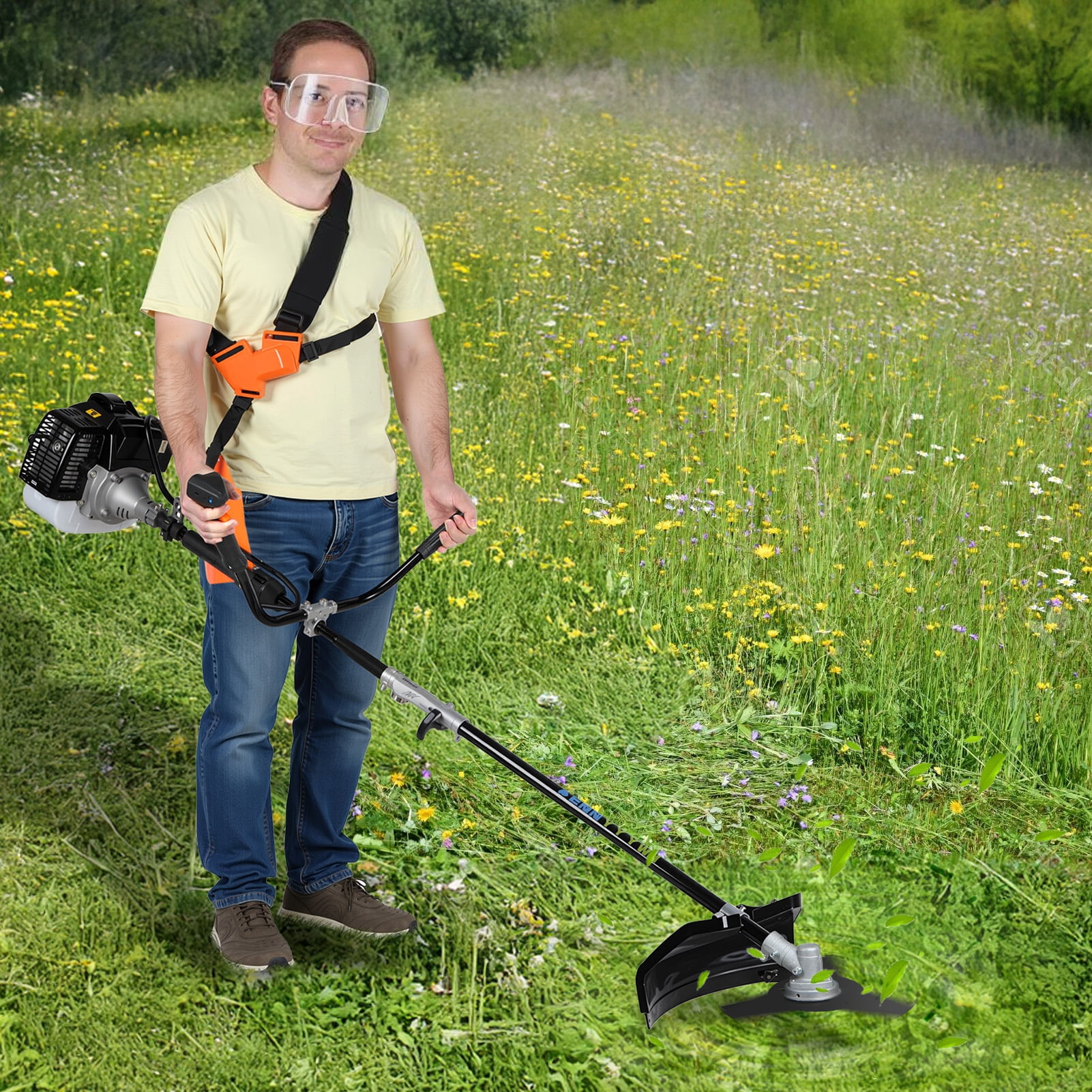 AquaAurix Weed Wacker Gas Powered, 52cc 2 Cycle Weed Eater (Engine Model: 1E44F-E), Powerful Cordless String Trimmer, 18-Inch Cutting Path, Brush Cutter