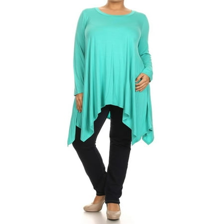 - NEW MOA Women's Plus Size Casual Long Sleeve Loose Fit Solid Tunic Top Dress/Made in USA