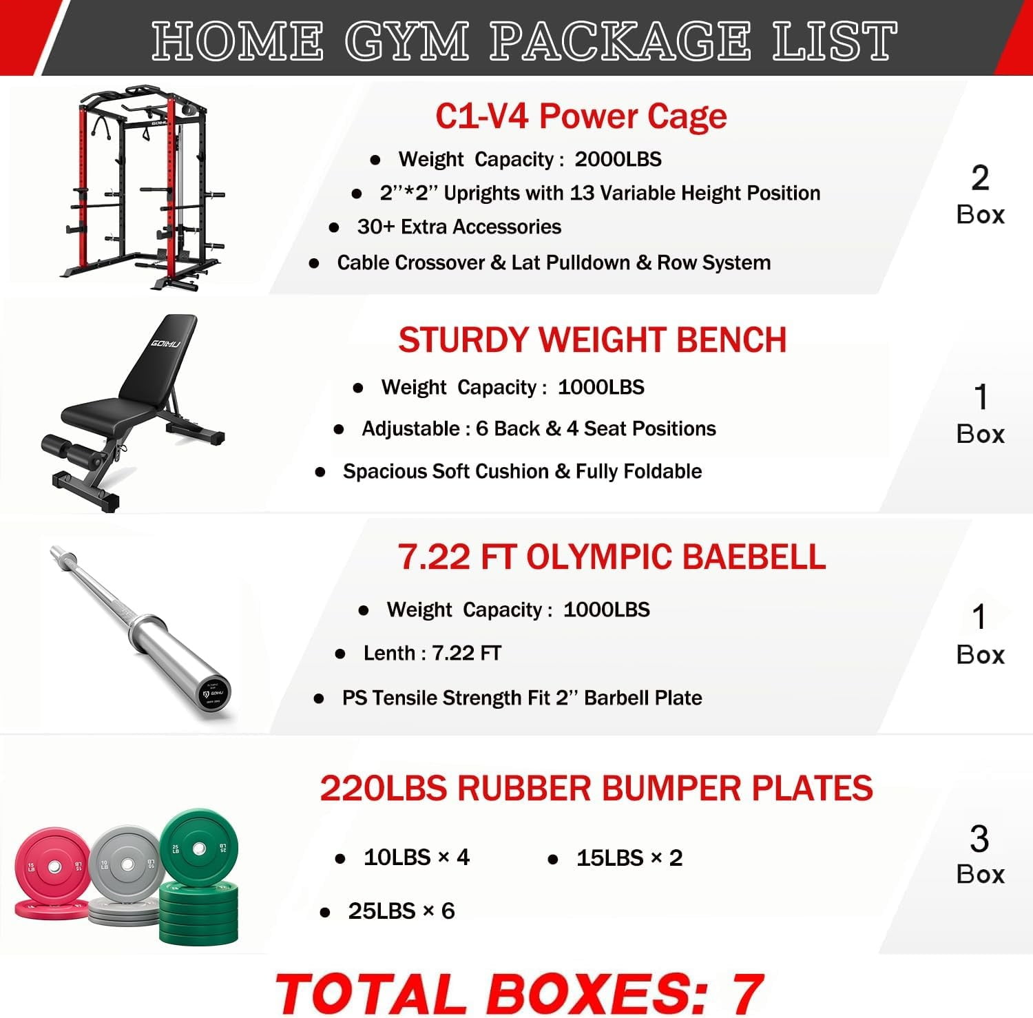 MITONOS Power Cage, 2000LBS Squat Rack with LAT Pulldown,Power Rack Strength Training Machine, Weight Lifting Equipment with More Attachments,Weight Bench,Olympic Barbell Weight Set for Home Gym,Red