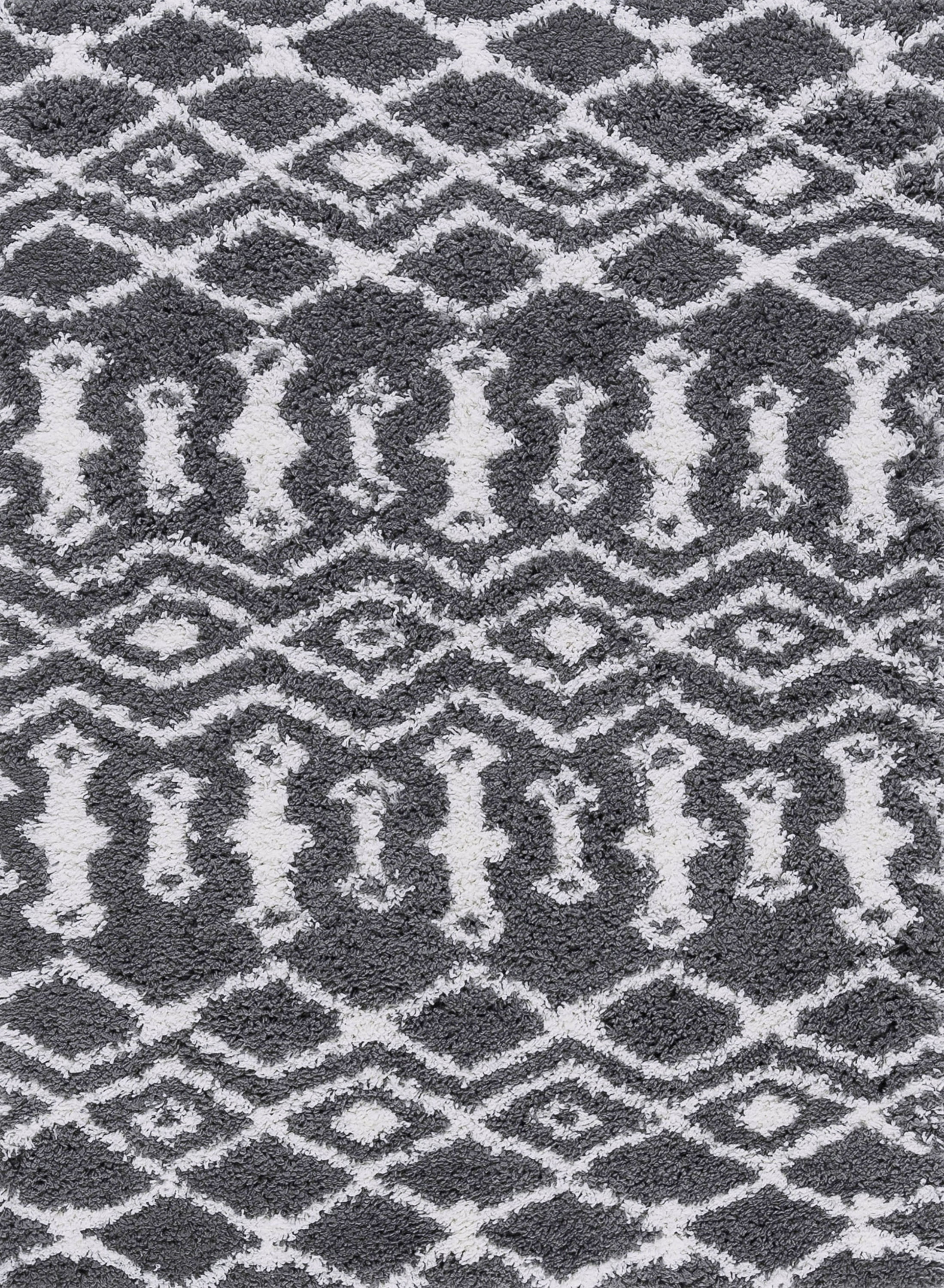 Jersey Shag Contemporary Geometric Gray and White Polypropylene Indoor Area Rug, 3'x5' Rectangle