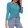 thumbnail image 6 of VDJ Women's T Shirts V Neck 3/4 Sleeve Quarter Zip Collared Tops Mint Polo Shirts Summer Fall Tees Size 3XL, 6 of 7