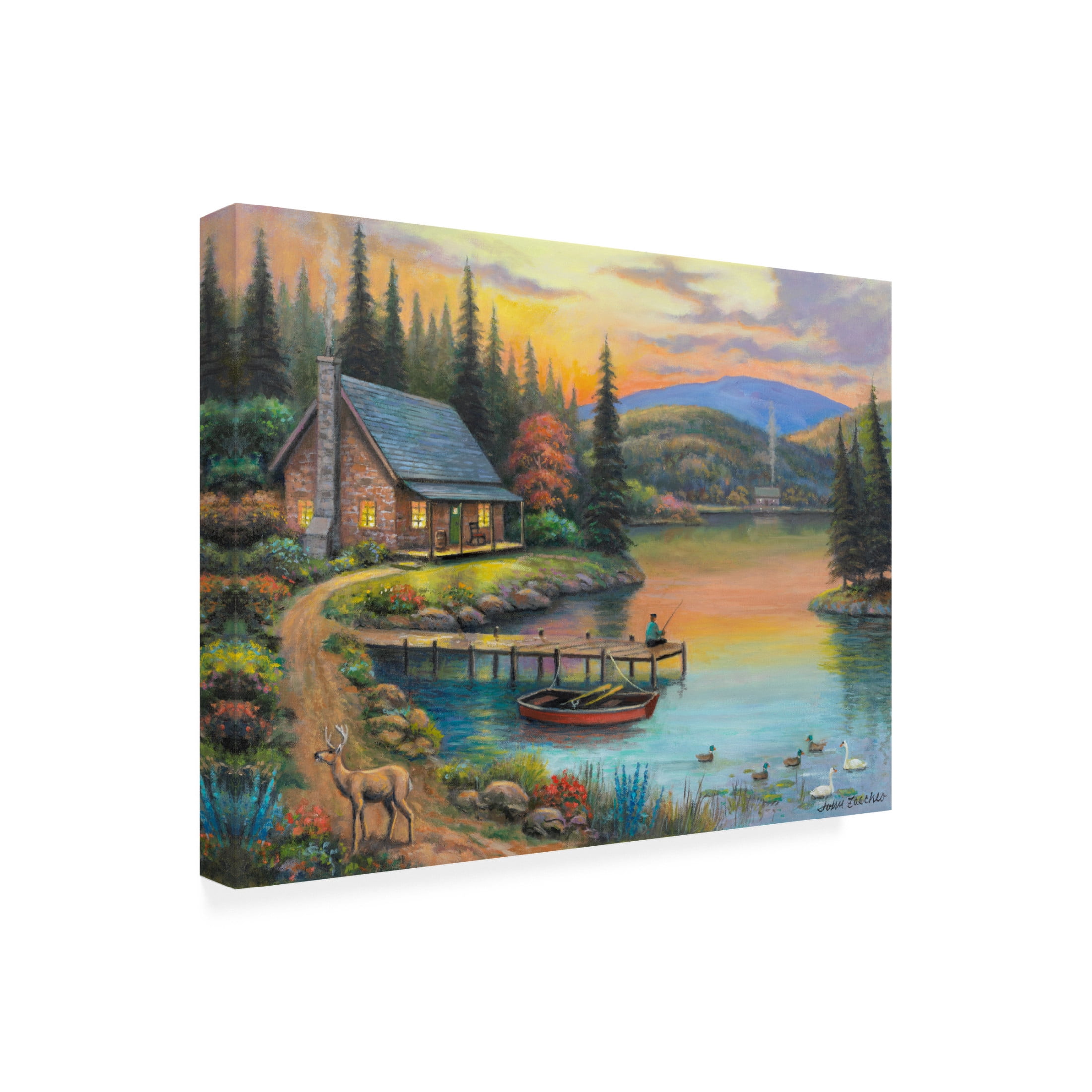 Canvas Wall Art - John Zaccheo 'Sunset Lake' Wall Art for Living Room, Bedroom, or Office Décor by Trademark Fine Art - 19 x 14 Inches