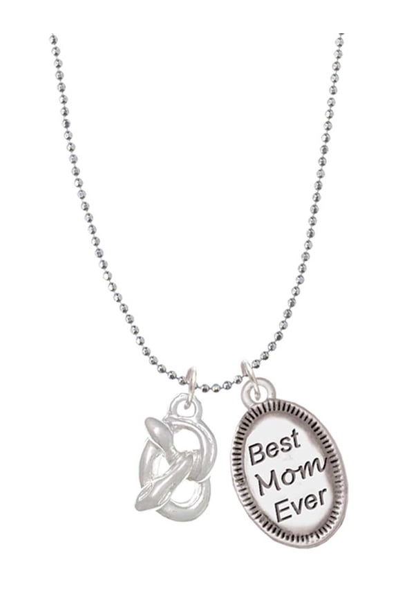 Silvertone 3-D Pretzel Best Mom Ever Charm Necklace