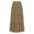 thumbnail image 6 of BiZtdJrK Boho Long Maxi Skirts for Women Tiered Pleated Elastic High Waist Cotton Skirt Flowy Trendy Summer Beach Vacation Dress Clothes Army Green M, 6 of 7