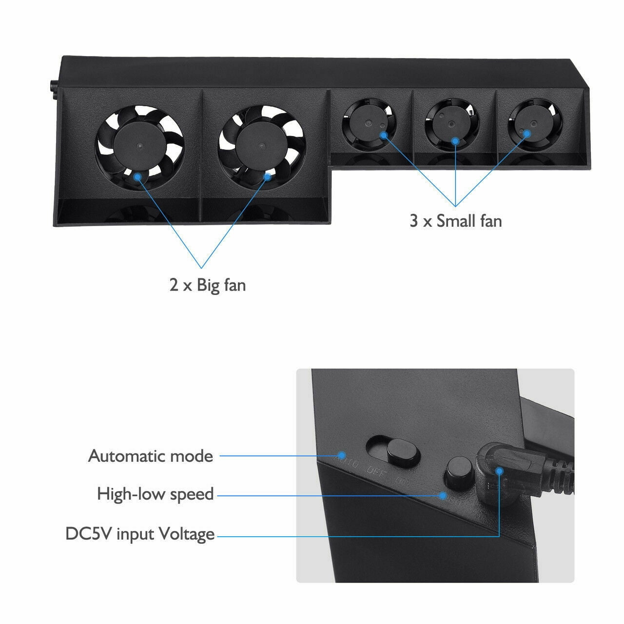 DESTINLEE Super USB Cooling Fan External Turbo Temperature Control for Playstation Normal PS4 Gaming Console Fan