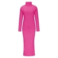 thumbnail image 4 of Lovskoo Womens 2023 Fall Two Piece Outfits Ribbed Knit Long Sleeve Turtleneck Pullover Sweater and Bodycon Midi Skirt Sets Hot Pink, 4 of 6