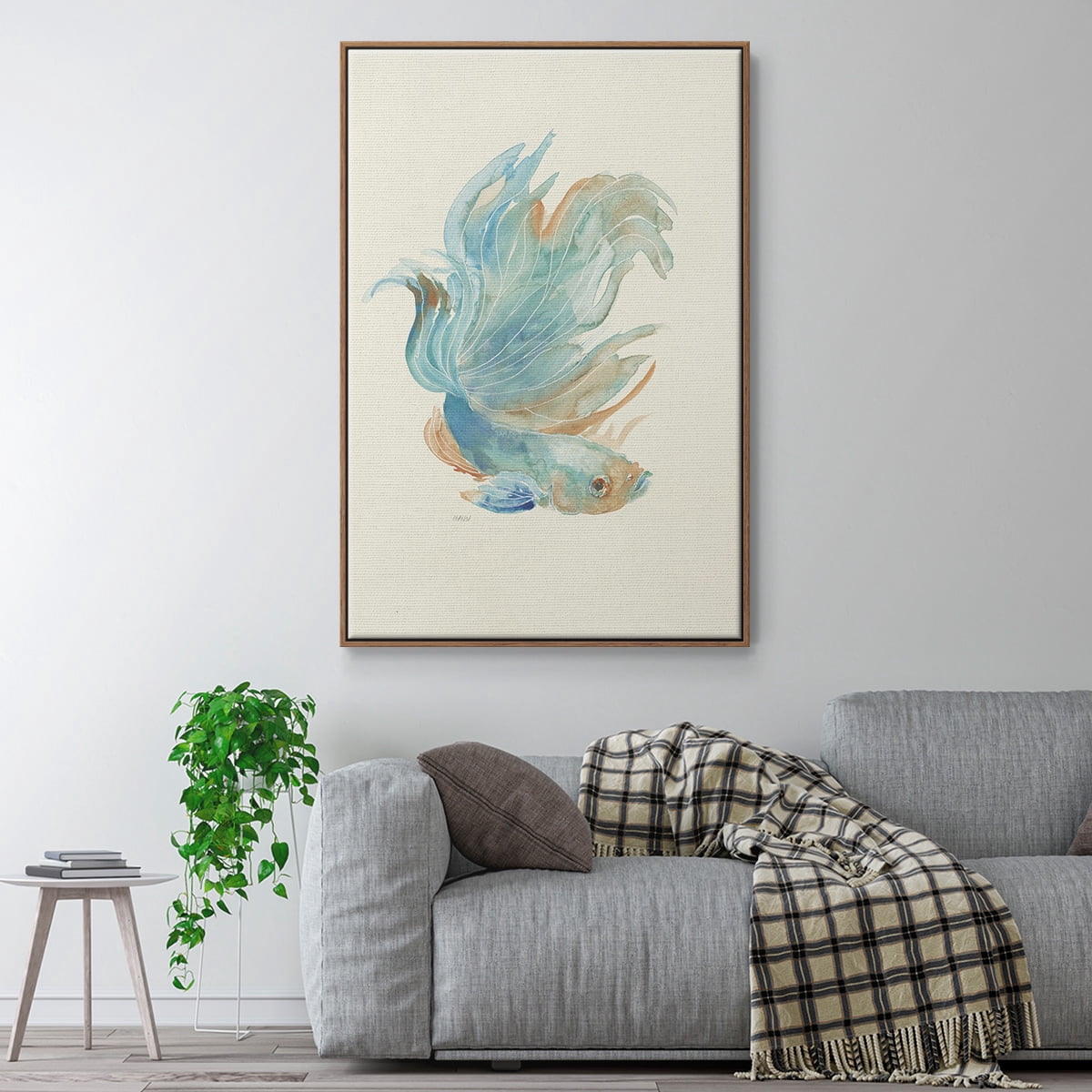 Betta I Framed Premium Gallery Wrapped Canvas - Ready to Hang - 17 x 25 - Walnut Floating Frame