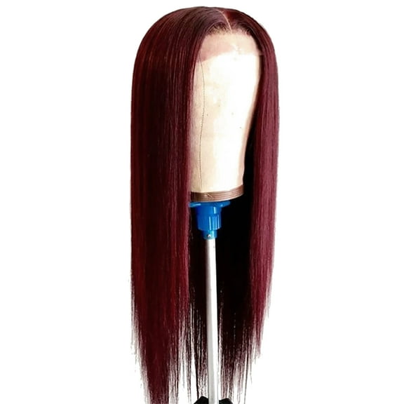 Wig with Bangs, Wigs for Women, Front Lace Wig Wine Red Long Straight Hair Chemical Fiber Wig