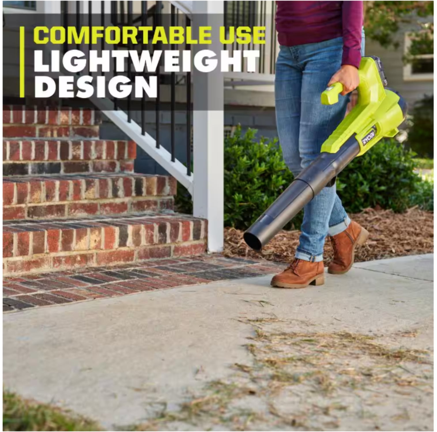 RYOBI ONE+ 18V 90 MPH 250 CFM Cordless Battery Leaf Blower/Sweeper with 2.0 Ah Battery and Charger