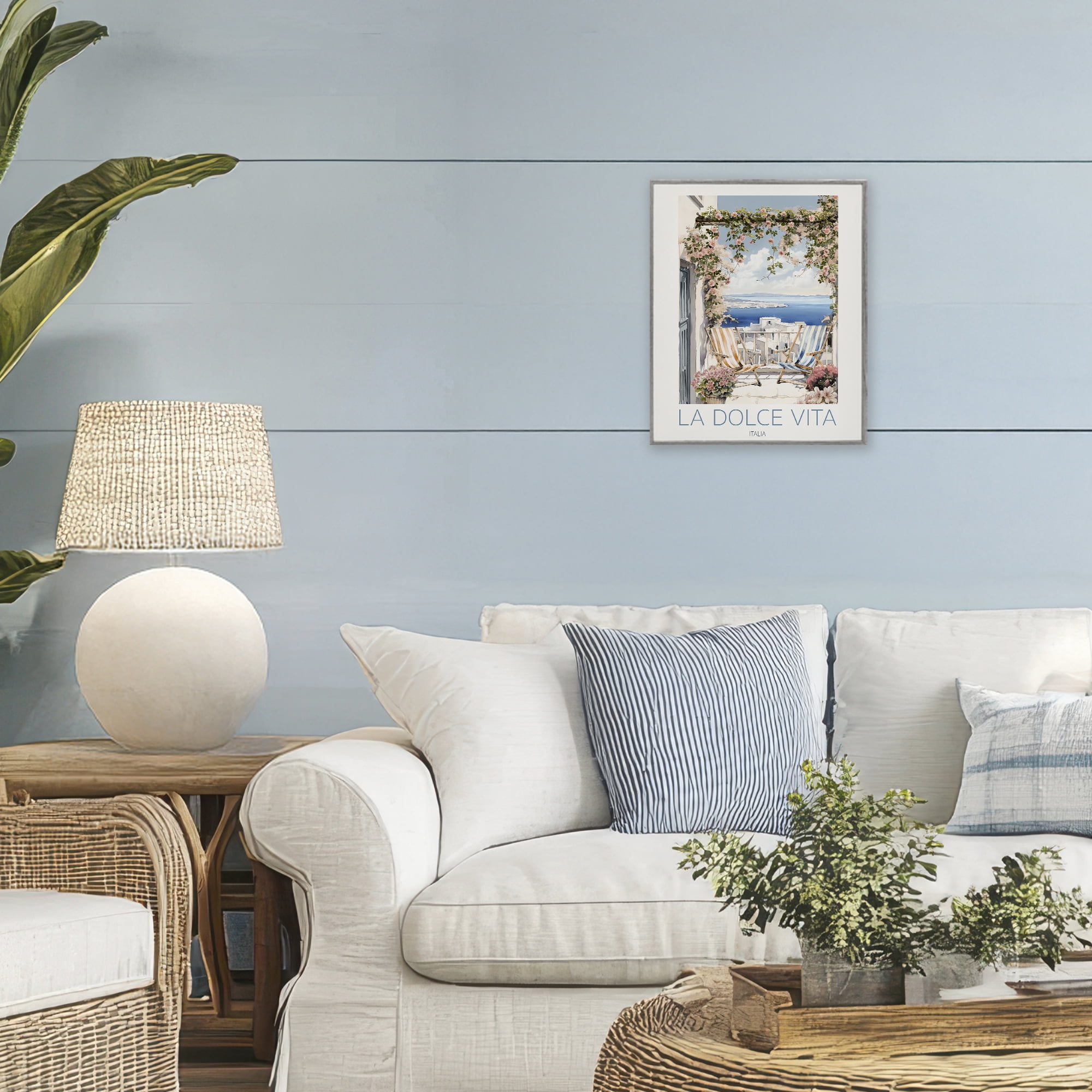 Stupell Industries Coastal Italian Balcony View Gray Framed Giclee Art, design by CAD Designs