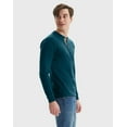 thumbnail image 3 of Hanes Beefy-T Men's Long Sleeve Henley Petro Teal 3XL, 3 of 4