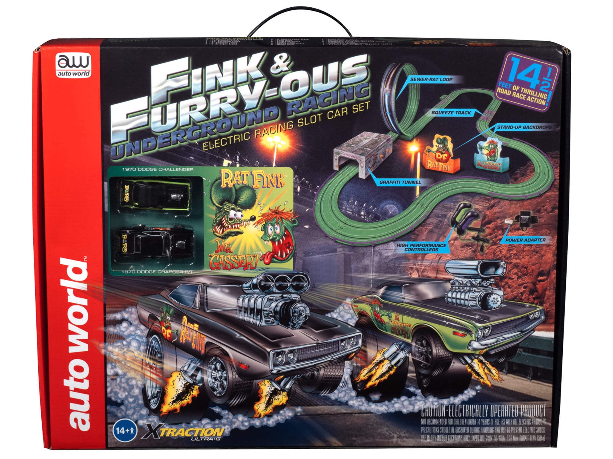 Auto World 14' Rat Fink Racing Car Track Toy, Fink & FURRY