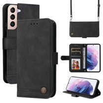 SaniMore Case for Samsung Galaxy S23 6.1" 2023, Wrist/Crossbody Strap,Retro PU Leather Anti-scratch Card Slots Cash Pocket Kickstand Shockproof Anti-drop Wallet Business Cover, Black