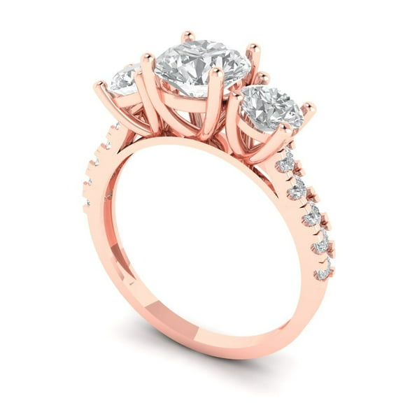 3.0ct Round Cut Red Crystal 18k Pink Rose Gold Engraving Statement Bridal Wedding Solitaire Designer Ring Size 7.25