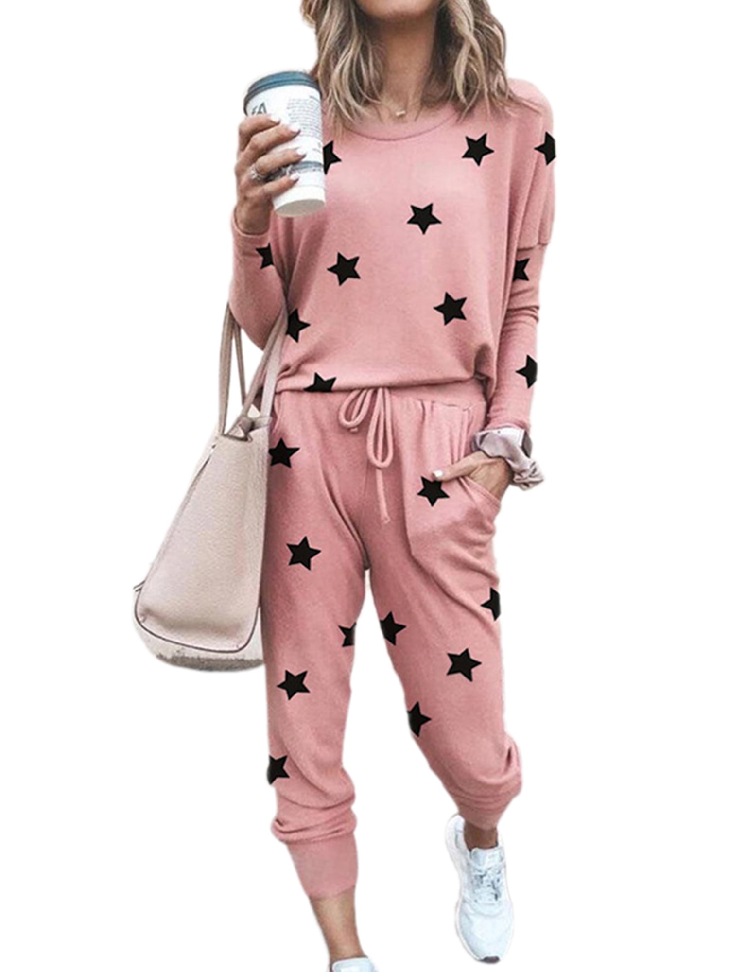 Romose Womens Tracksuit 2 Piece Home Suit Cozy Jogging Suit Sporty Pants with Drawstring and Pockets