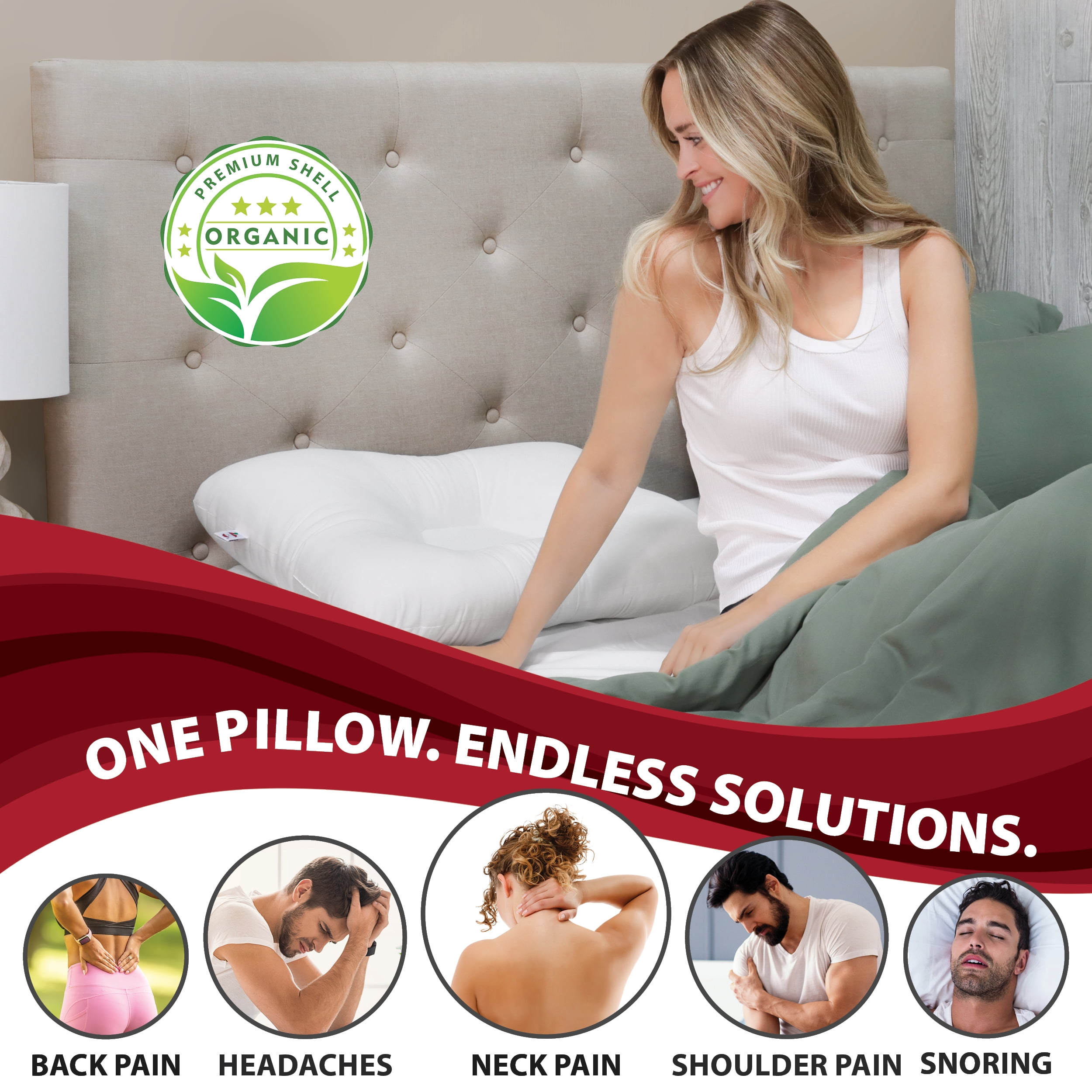 Core Products Tri-Core Natural Cervical Support Pillow for Neck Pain, with 100% Premium Organic Cotton Shell, Petite, Gentle