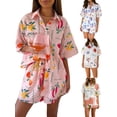 thumbnail image 4 of Yunliwuli Women Pajama Set, Printed Short Sleeve Button Closure Shirt with Shorts Daily Sleepwear Loungewear, 4 of 10