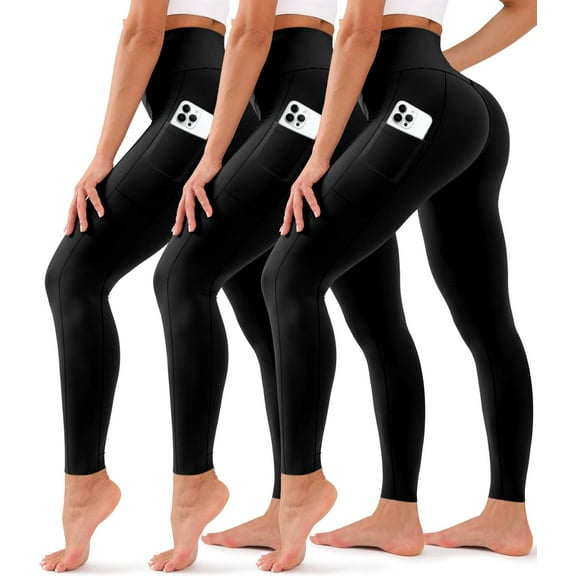 NEIRID 3 Pack Leggings with Pockets for Women,High Waisted Tummy Control Workout Yoga Pants