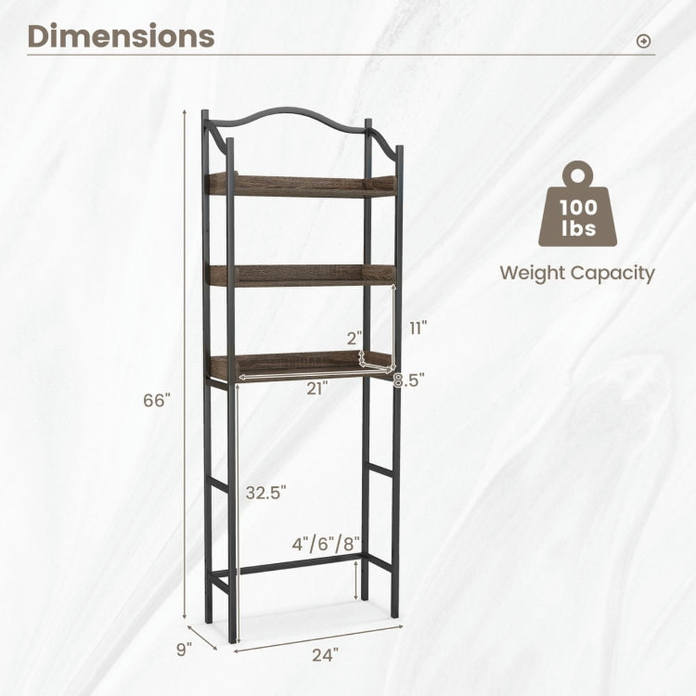 Finihen Toilet Storage Rack, Storage Shelf, 3-Tier Over-The-Toilet Bathroom Spacesaver Storage Rack, for Bathroom, Black