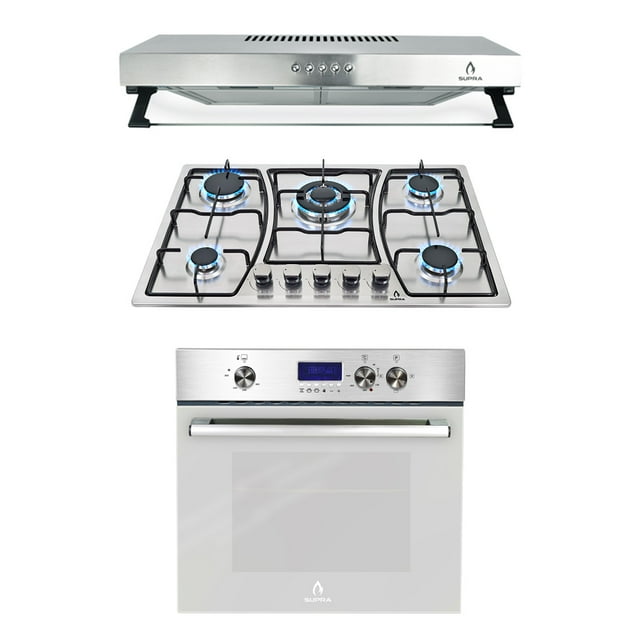 Tricombo Supra Parrilla con campana básica y horno empotrable en acero inoxidable SUPRA