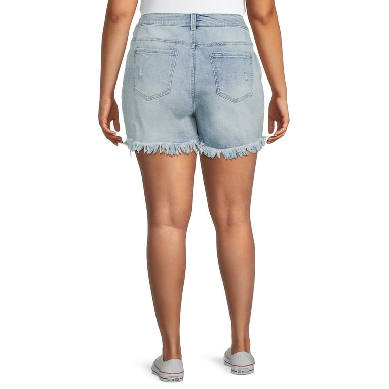 Alivia Ford Women's Plus Size Destructed Fray Hem 5 Jean Shorts 