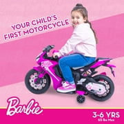 6V Barbie Motorcycle Ride on, Max 1 mph, for Kids Ages 3+ Years, by Flybar