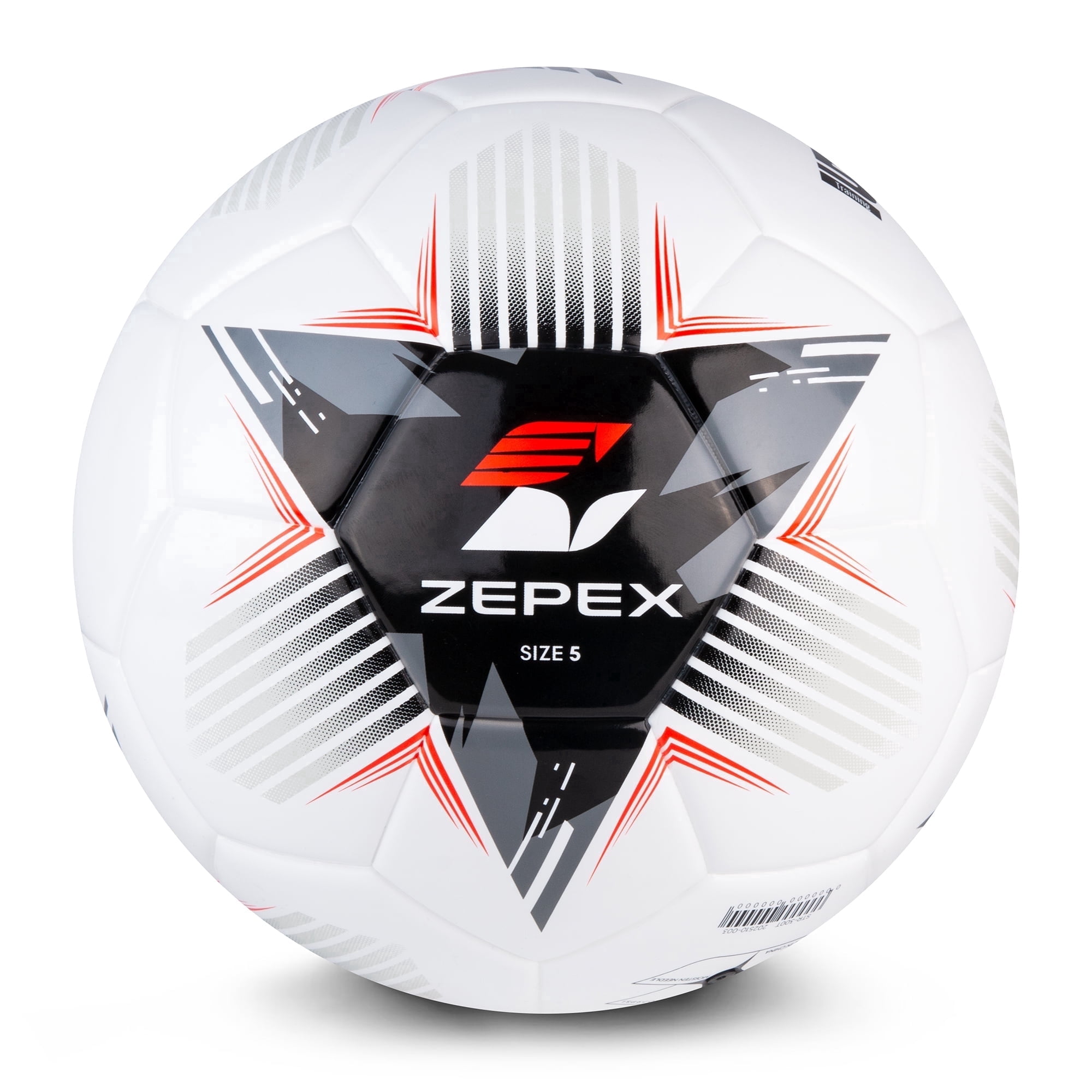 Zepex Thermo Bonded Soccer Ball Size 5 with Durable PVC, 32 Panel Match and Practice Football for Team Play, White Black Red
