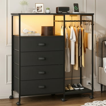 Homieasy Dresser with Hanging Rack & 4 Drawers, Dresser with Clothes ...