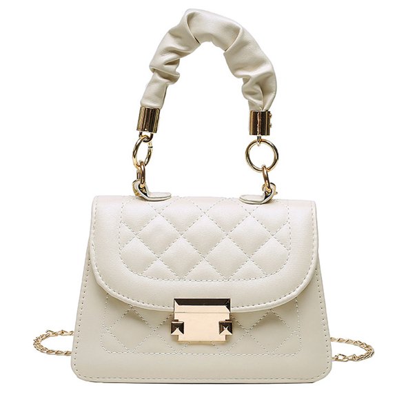 New artificial leather fashion shoulder bag fashion chain slung portable small bag. - white